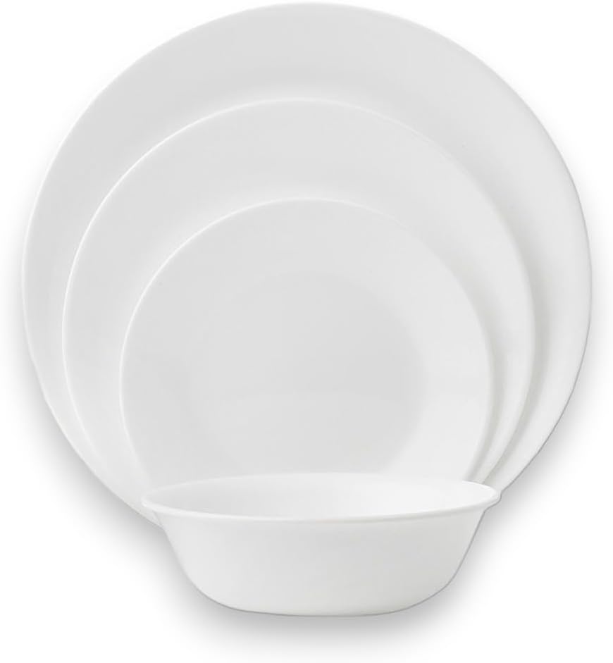 18-Piece Service for 6 Dinnerware Set Triple Layer Glass and Chip Resistant, Lightweight Round Plates and Bowls Set, Winter Frost White
