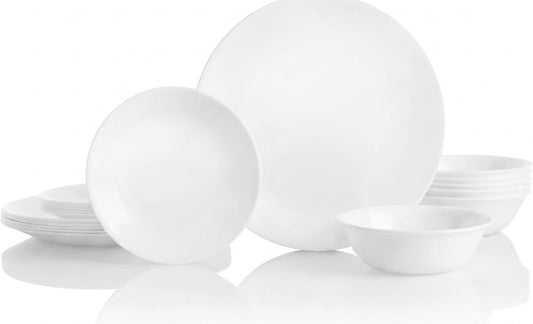 18-Piece Service for 6 Dinnerware Set Triple Layer Glass and Chip Resistant, Lightweight Round Plates and Bowls Set, Winter Frost White
