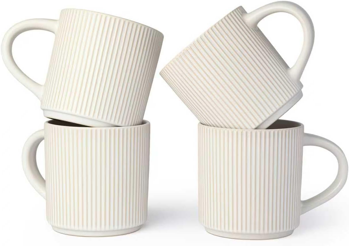 Matte White Coffee Mugs Set of 4, 12 Ounce Mug with Handles, Ceramic Stoneware Catering Coffee Cups, Porcelain Mugs Sets for Coffee, Tea, Hot Cocoa, Milk, Microwave and Dishwasher Safe