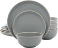 Rockaway 12-Piece Stoneware Dinnerware Set, Matte Finish, Service for 4, Modern Ceramic Plates and Bowls, Microwave & Dishwasher Safe – Soft Gray - Service for 4