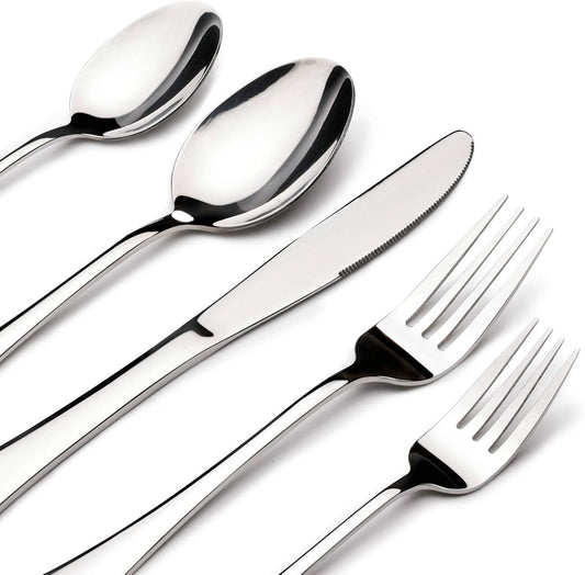 Silverware Set for 8, 40 Piece Stainless Steel Flatware Utensil Cutlery Set | Heavy Duty Steak Knife Fork and Spoon, Dishwasher Safe, Gift Package for Wedding Housewarming