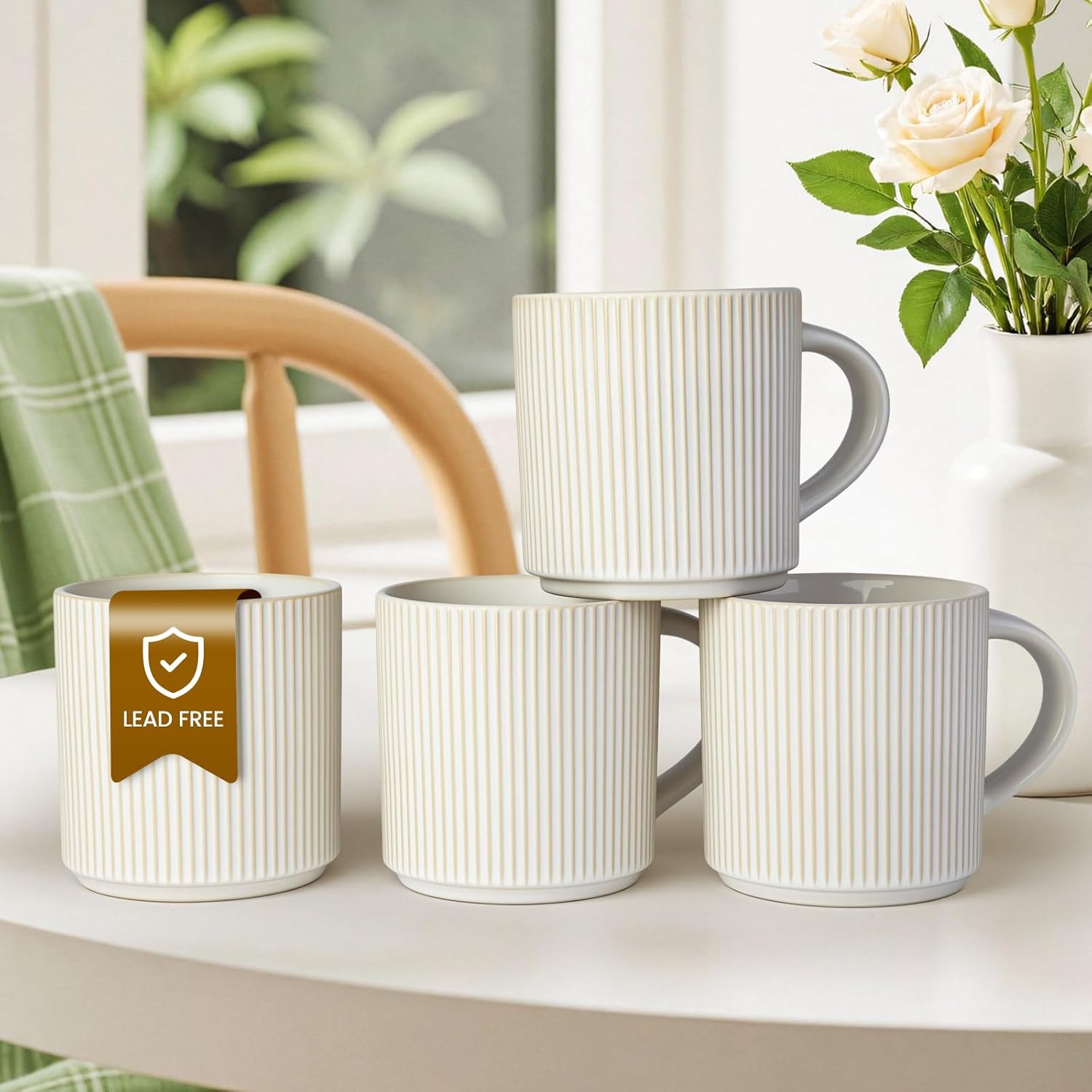 Matte White Coffee Mugs Set of 4, 12 Ounce Mug with Handles, Ceramic Stoneware Catering Coffee Cups, Porcelain Mugs Sets for Coffee, Tea, Hot Cocoa, Milk, Microwave and Dishwasher Safe
