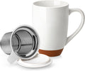 Ceramic 18 oz Tea Mug with Lid and Infuser, Khaki White | Large Tea Cup for Loose Leaf Tea, Heat-Resistant, Microwave & Dishwasher Safe, Speckled Glaze Coffee & Tea Brewer Mug