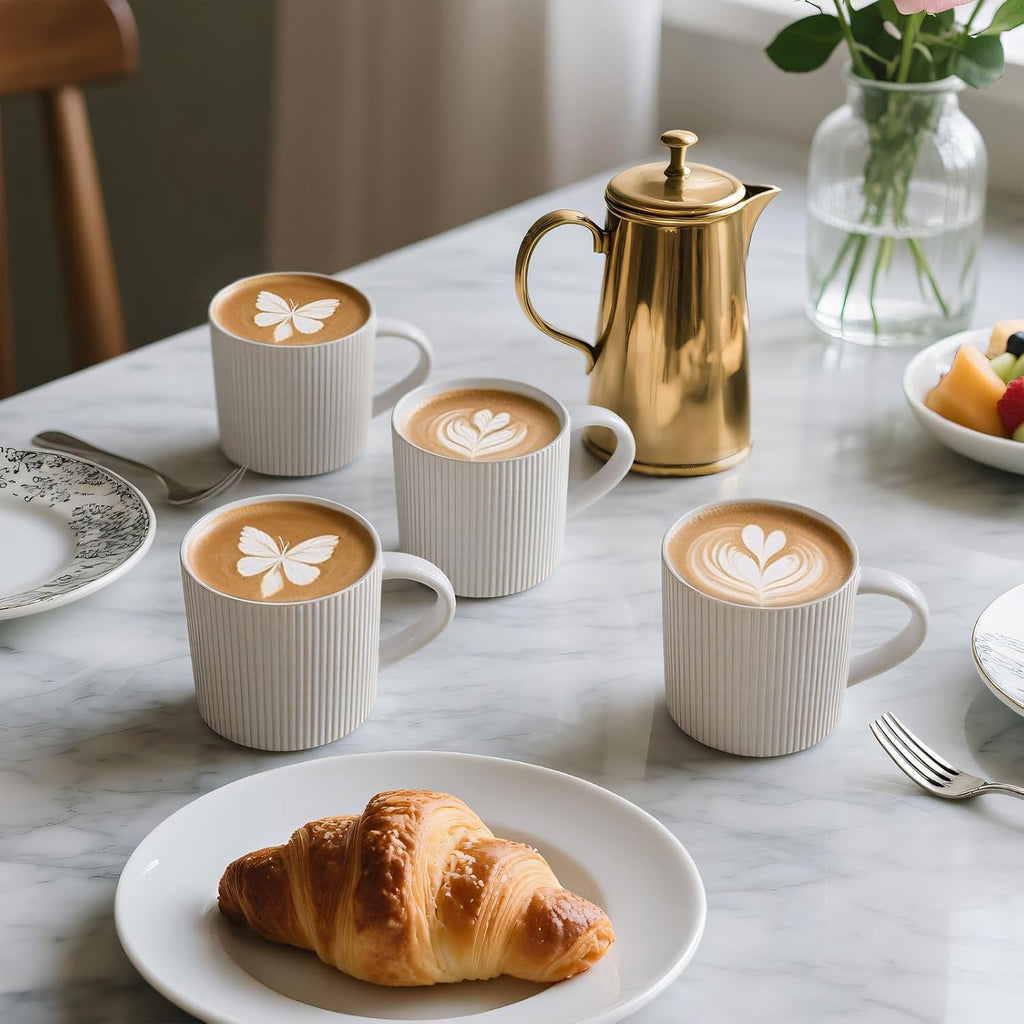 Matte White Coffee Mugs Set of 4, 12 Ounce Mug with Handles, Ceramic Stoneware Catering Coffee Cups, Porcelain Mugs Sets for Coffee, Tea, Hot Cocoa, Milk, Microwave and Dishwasher Safe