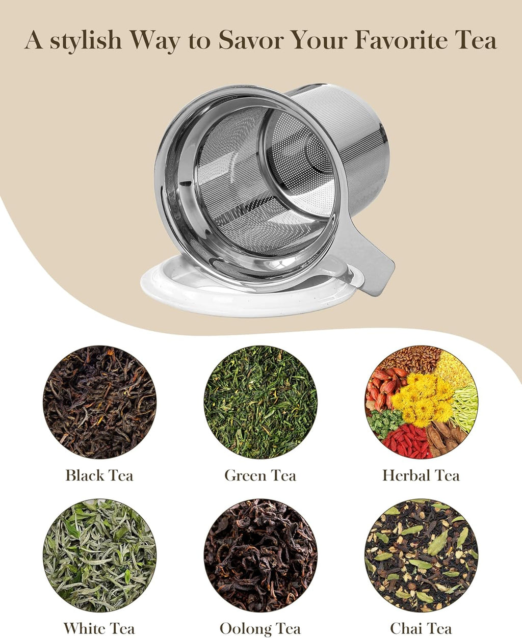 Ceramic 18 oz Tea Mug with Lid and Infuser, Khaki White | Large Tea Cup for Loose Leaf Tea, Heat-Resistant, Microwave & Dishwasher Safe, Speckled Glaze Coffee & Tea Brewer Mug
