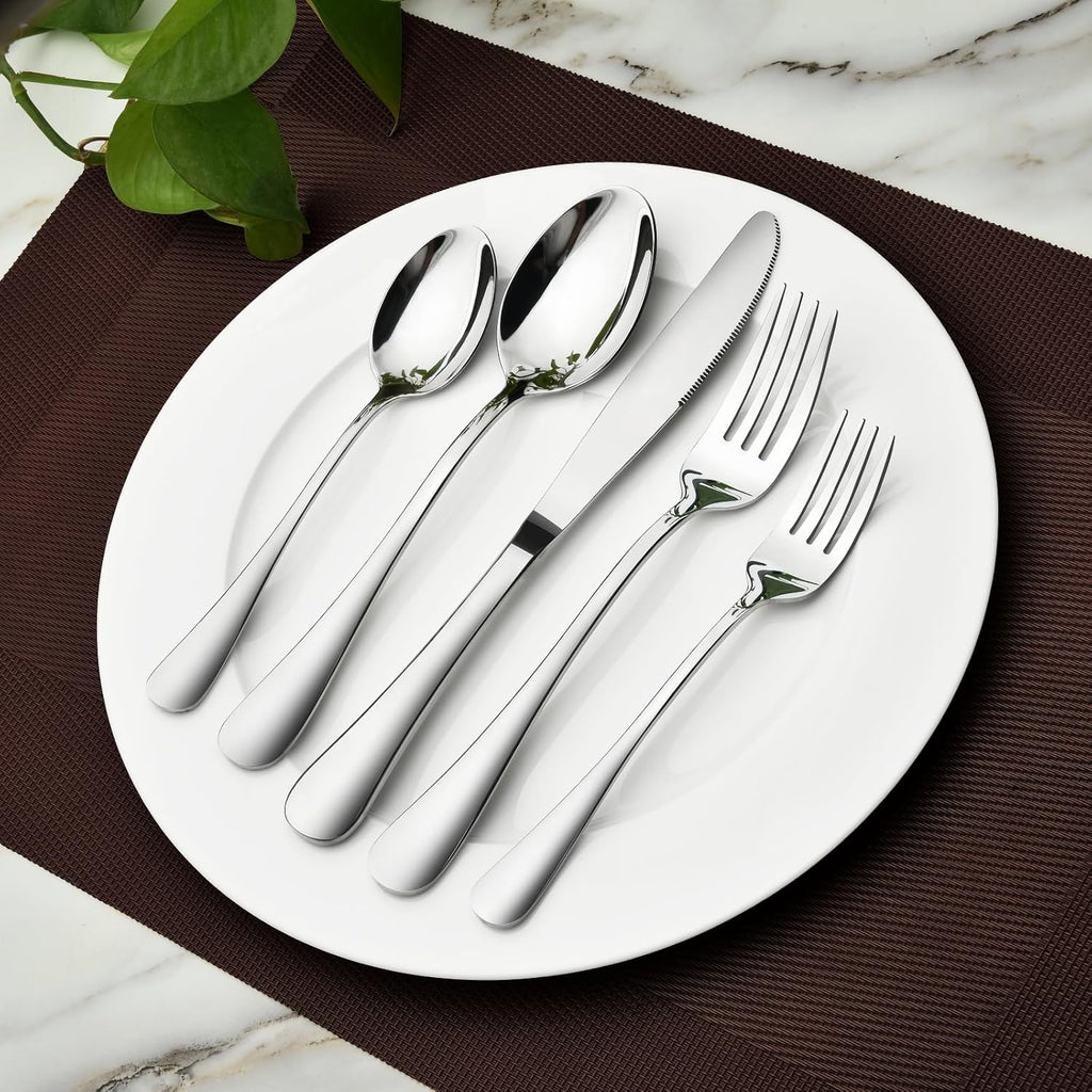 Silverware Set for 8, 40 Piece Stainless Steel Flatware Utensil Cutlery Set | Heavy Duty Steak Knife Fork and Spoon, Dishwasher Safe, Gift Package for Wedding Housewarming