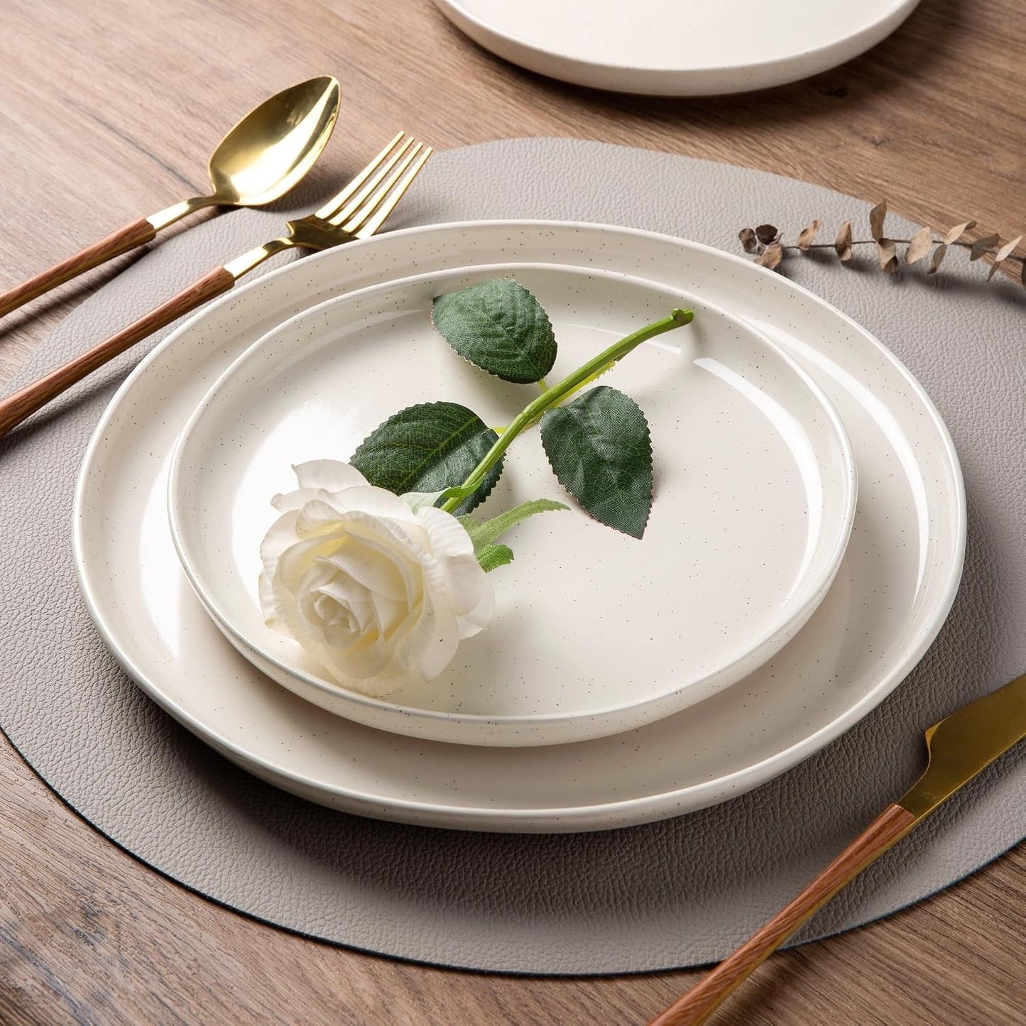 Dinnerware Sets for 4, 12 Pieces Ceramic Plates and Bowls Set | Scratch Resistant Stoneware Dishes Set, Dishwasher & Microwave Safe, Light Beige