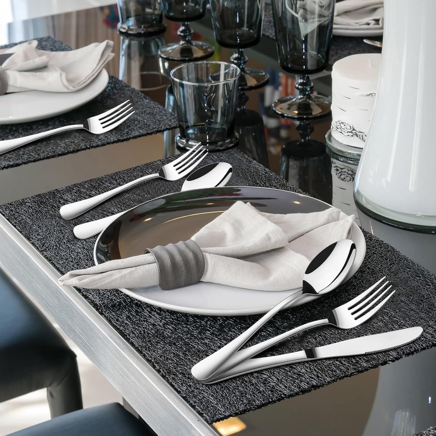 Silverware Set for 8, 40 Piece Stainless Steel Flatware Utensil Cutlery Set | Heavy Duty Steak Knife Fork and Spoon, Dishwasher Safe, Gift Package for Wedding Housewarming