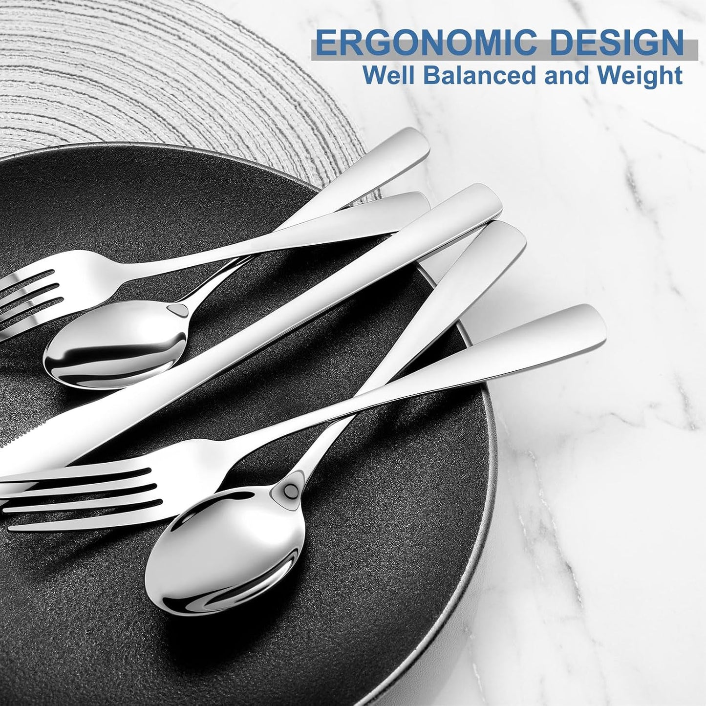 20 Piece Silverware Set - Stainless Steel Silverware Sets for 4 Include Spoon, Forks, Knives, Mirror Polished Flatware Set for Home, Kitchen, Restaurant, Dishwasher Safe