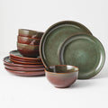 Stoneware Dinnerware Sets for 4, 12pcs Plates and Bowls Sets Dishes | Reactive Glaze Ceramic Dish Set, Microwave & Dishwasher Safe, Highly Chip and Crack Resistant Dishware sets, Brown Green