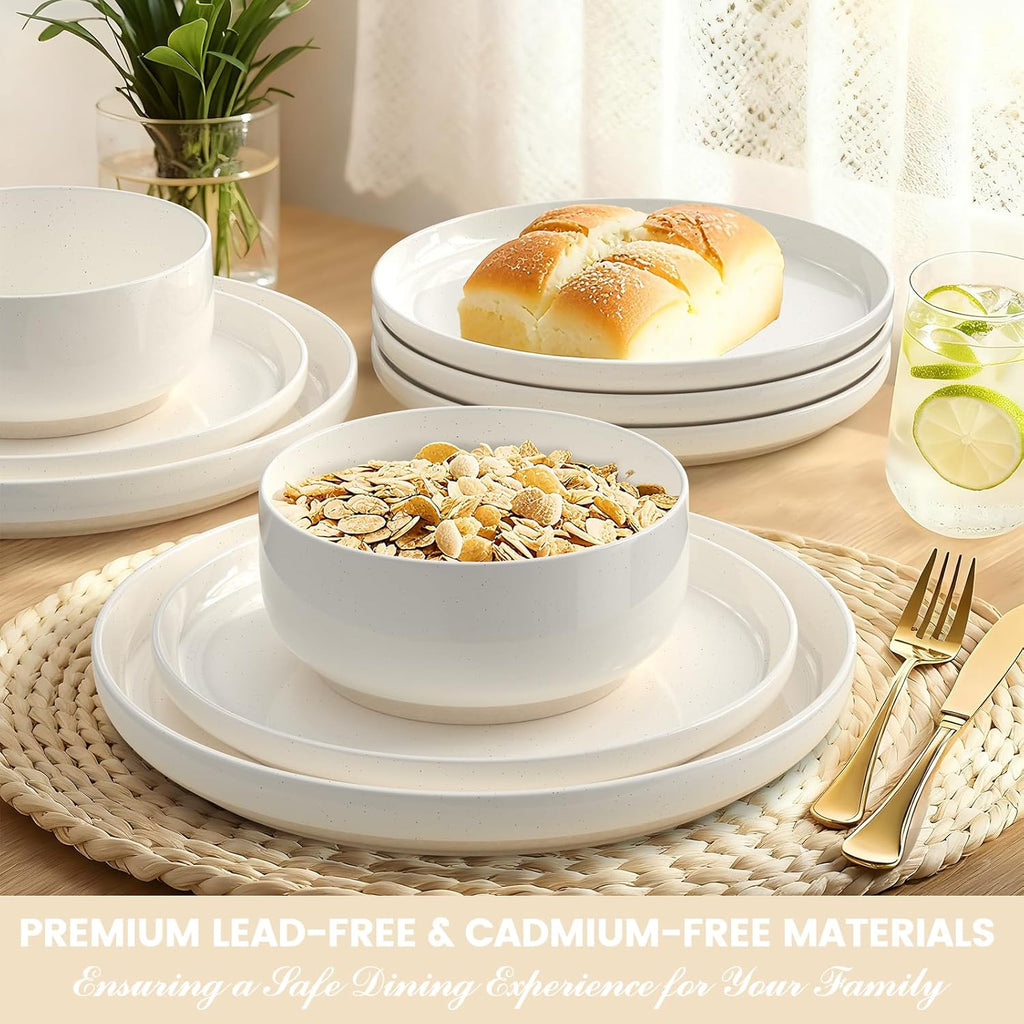 Plates and Bowls Sets, Dinnerware Sets for 4, 12 Pieces Scratch Resistant Dishware Dishes Set, Ceramic Kitchen Dinner Set, Porcelain & Microwave and Dishwasher Safe, Cream White