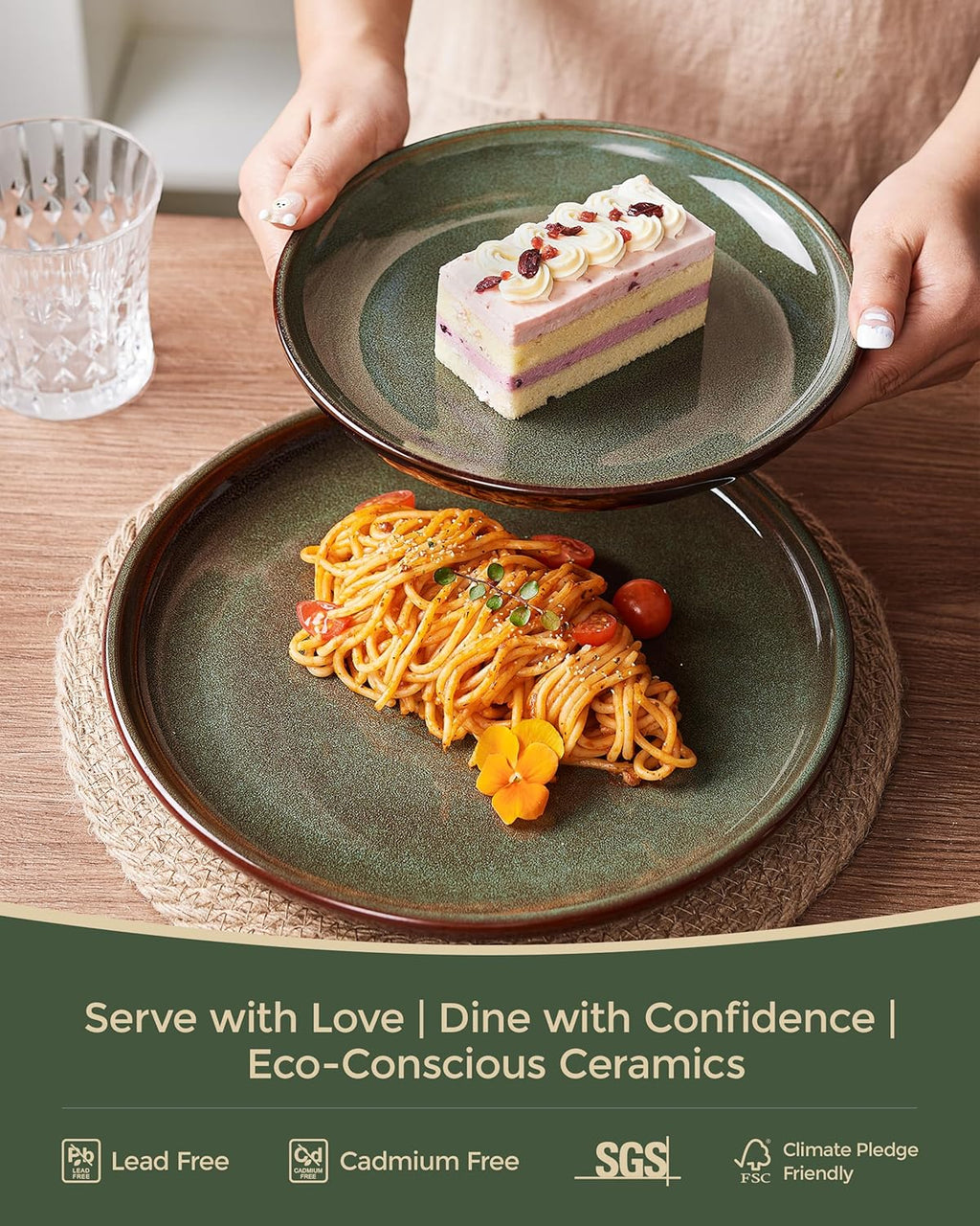 Stoneware Dinnerware Sets for 4, 12pcs Plates and Bowls Sets Dishes | Reactive Glaze Ceramic Dish Set, Microwave & Dishwasher Safe, Highly Chip and Crack Resistant Dishware sets, Brown Green