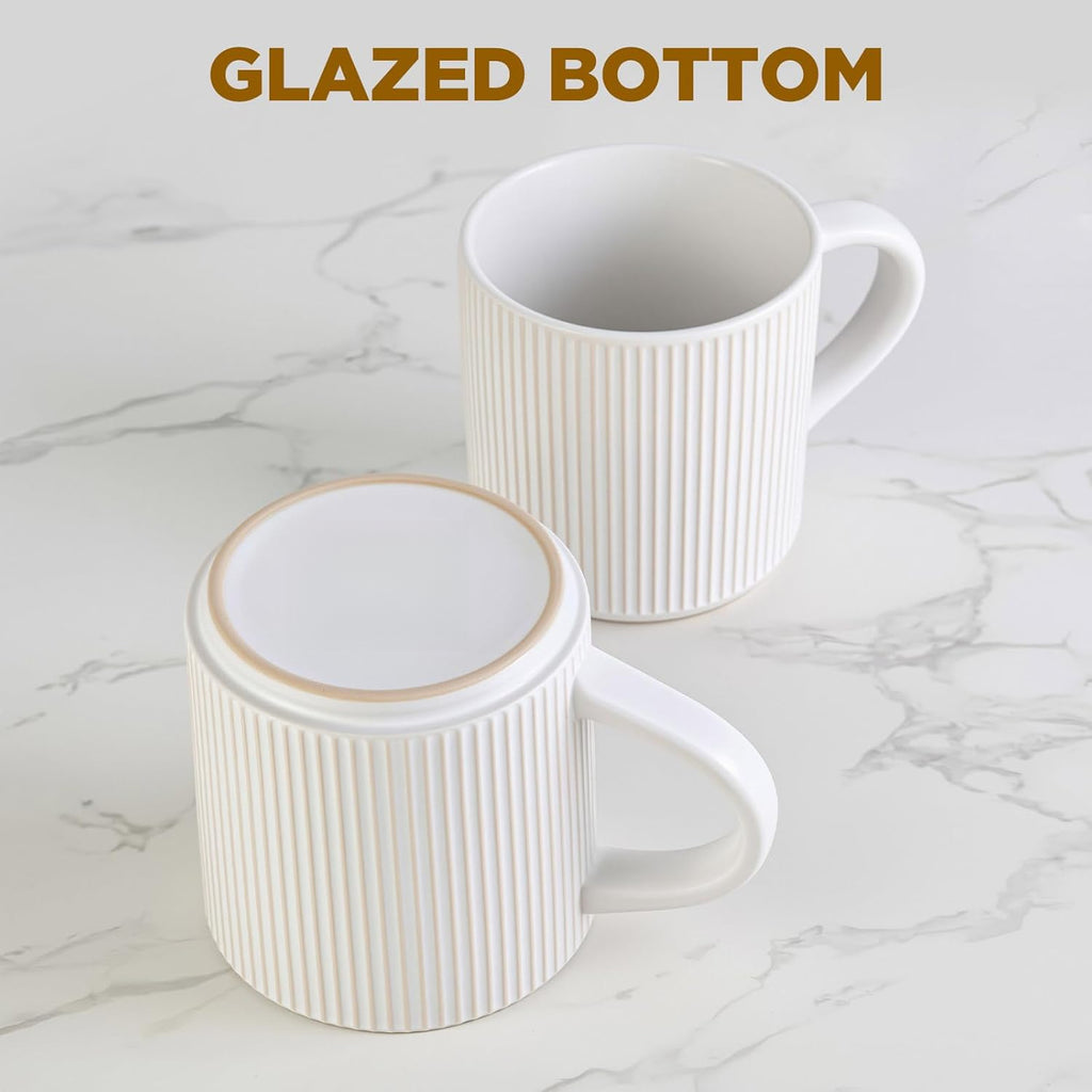 Matte White Coffee Mugs Set of 4, 12 Ounce Mug with Handles, Ceramic Stoneware Catering Coffee Cups, Porcelain Mugs Sets for Coffee, Tea, Hot Cocoa, Milk, Microwave and Dishwasher Safe