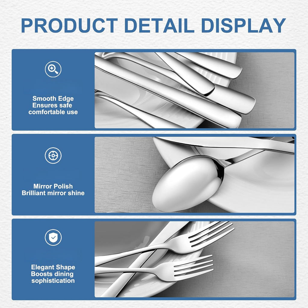 20 Piece Silverware Set - Stainless Steel Silverware Sets for 4 Include Spoon, Forks, Knives, Mirror Polished Flatware Set for Home, Kitchen, Restaurant, Dishwasher Safe